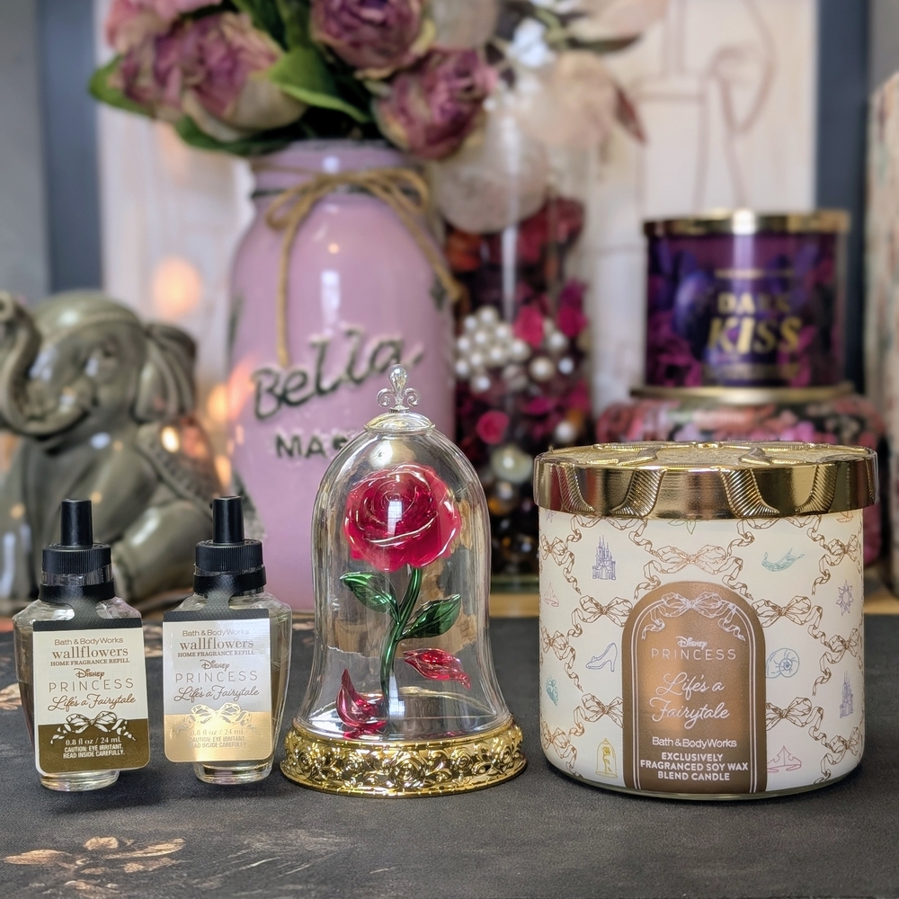 Bath & Body Works Belle Rose Wallflower, Life's a Fairytale Candle & Refills